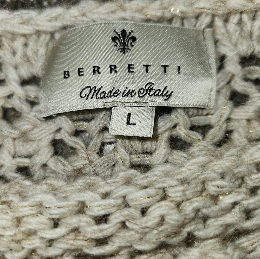 Berretti Made In Italy Open Knit Tan Metallic Sweater Size L Alpaca Wool Blend - Picture 11 of 13